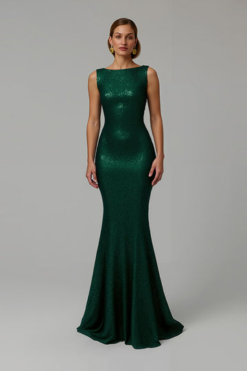 Glitter Dark Green Bateau Neck Mermaid Holiday Dress
